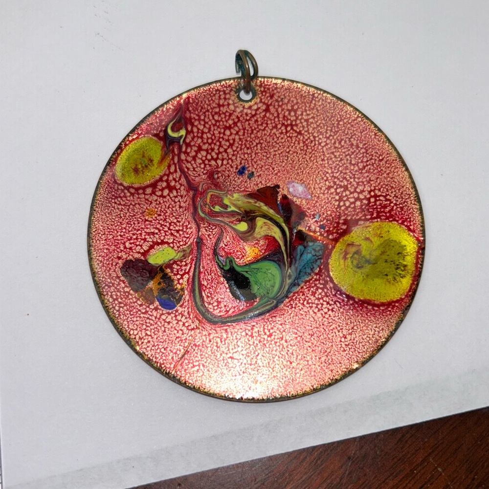Wonderful Large Round Mid-Century Enamel Pendant - Reversible # 3